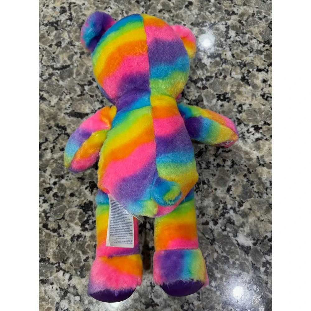 Build-A-Bear Workshop Rainbow Stripe Plush Teddy Bear Purple Satin Feet 025971